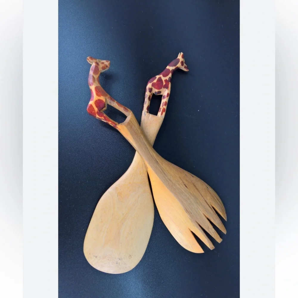 Giraffe Salad Serving Spoon / Fork  Set  of 2 - Fair Trade from Kenya